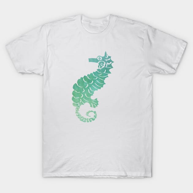 Watercolor Design in Turquoise and Greens Filled Seahorse T-Shirt by PurposelyDesigned